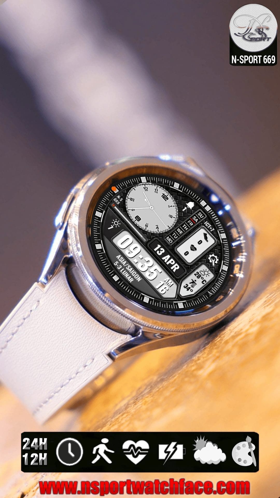 Samsung Galaxy Watch faces - N-SPORT669 Analog Digital N-SPORT Watch Face by Samsung galaxy watch 4-5-6