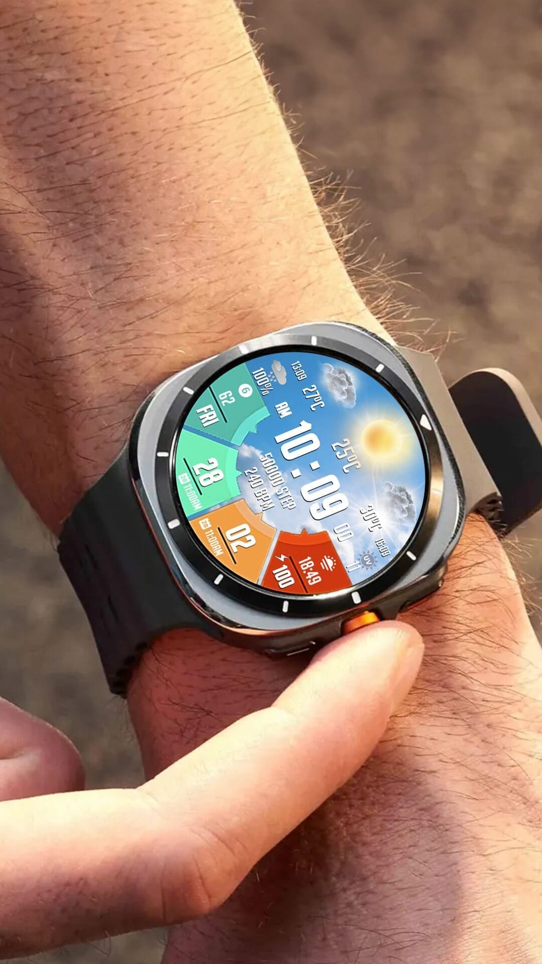 Samsung Galaxy Watch faces - N-SPORT 731 Real-time Weather Classic Analog Watch Face for Samsung & Wear OS