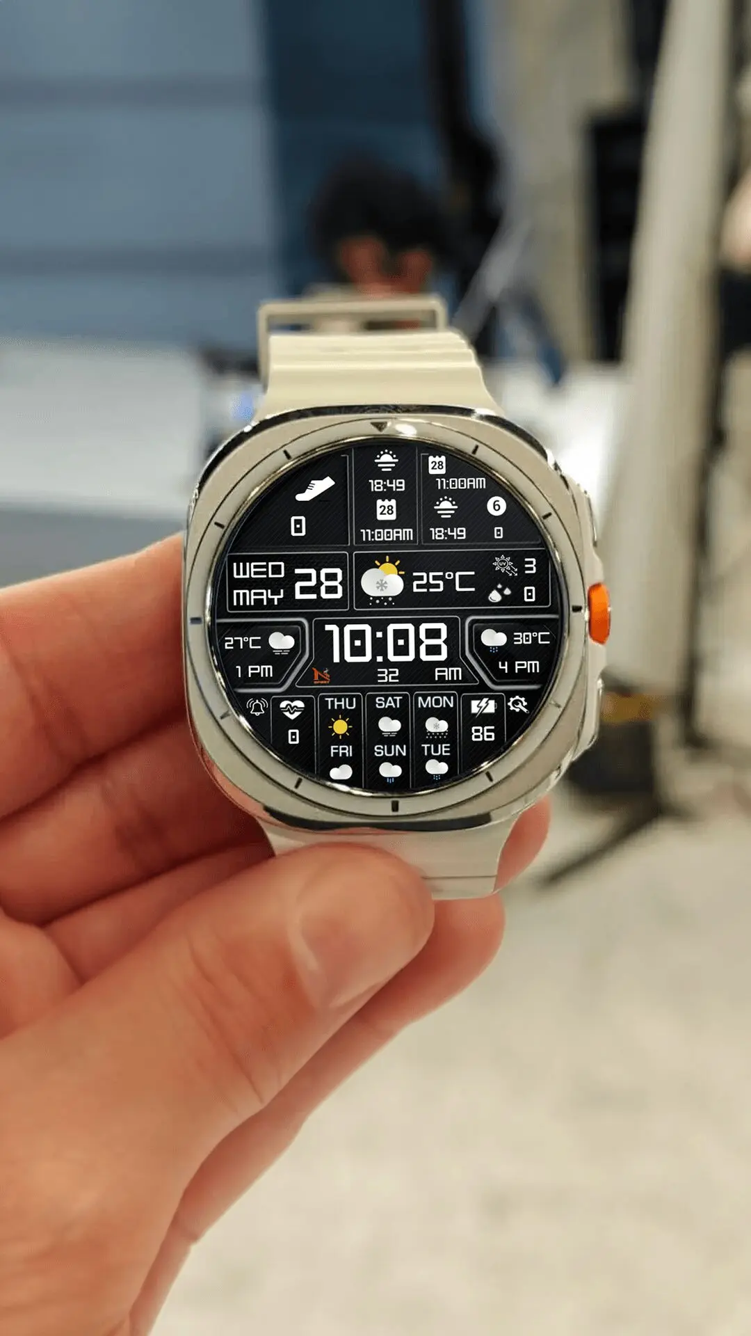 N-SPORT 745 weather icons displayed on an AMOLED watch screen